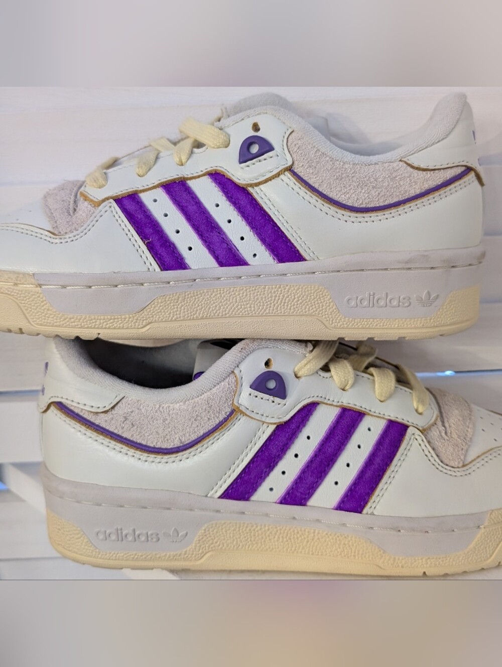 Adidas White & Purple Retro Sneakersmens -5; woman's 6.5